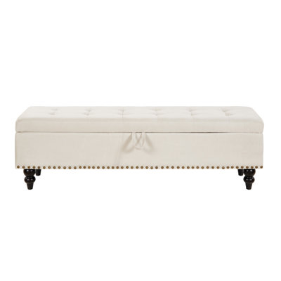 Beige 59" Storage Bed Bench, Contemporary Design For A Functional Hallway, Multifunctional Fabric Bench With Storage, Comfortable Home Environment