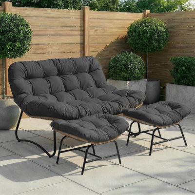 Fauteuil œuf d'extérieur / intérieur avec repose-pieds, causeuse double en osier avec coussin épais