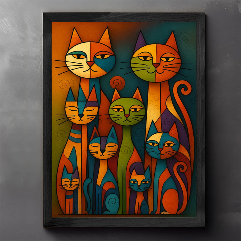 «Black», encadré de style rétro, groupe de chats, art mural, impressions de style rétro, H 11 po x l 9 po