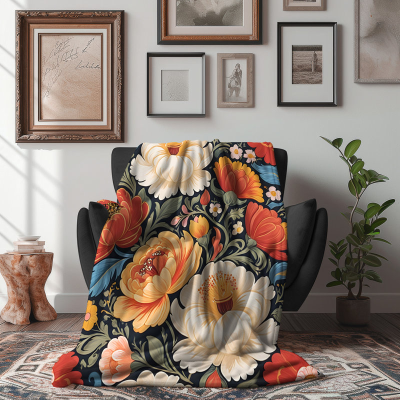 «Whimsical Flower Carnival» - couverture en sherpa de qualité supérieure - reproduction d'art luxueuse, Grand lit