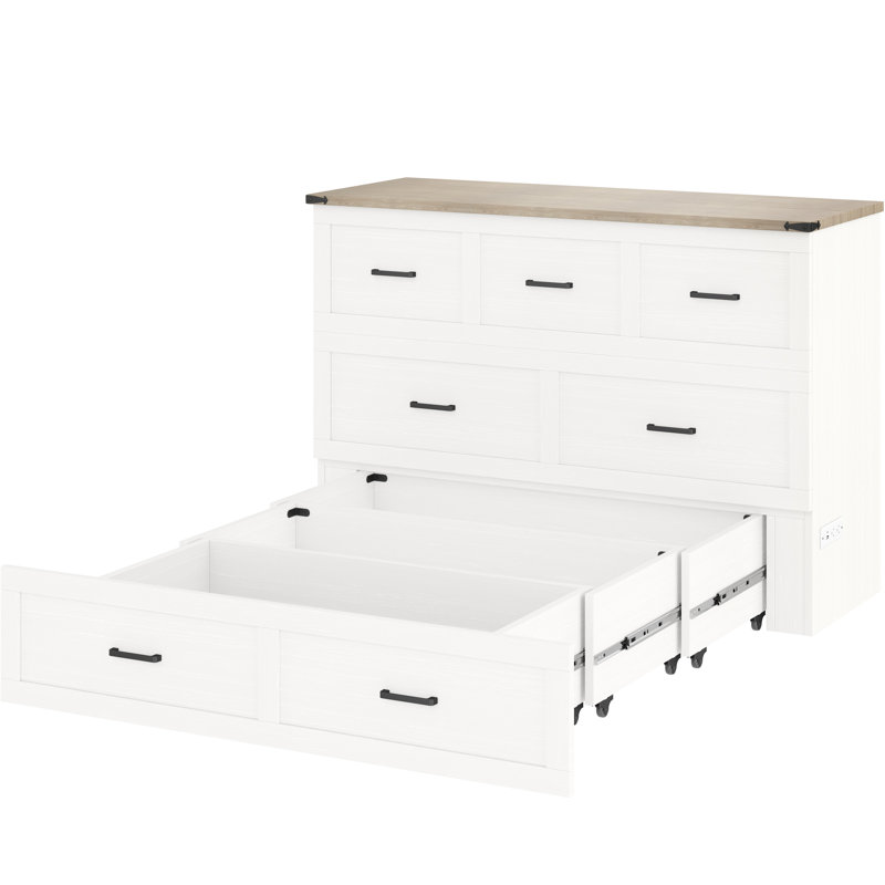 Grand lit pliable blanc, avec station de charge et rangement, idéal pour les chambres d'amis, Blanc, Grand lit