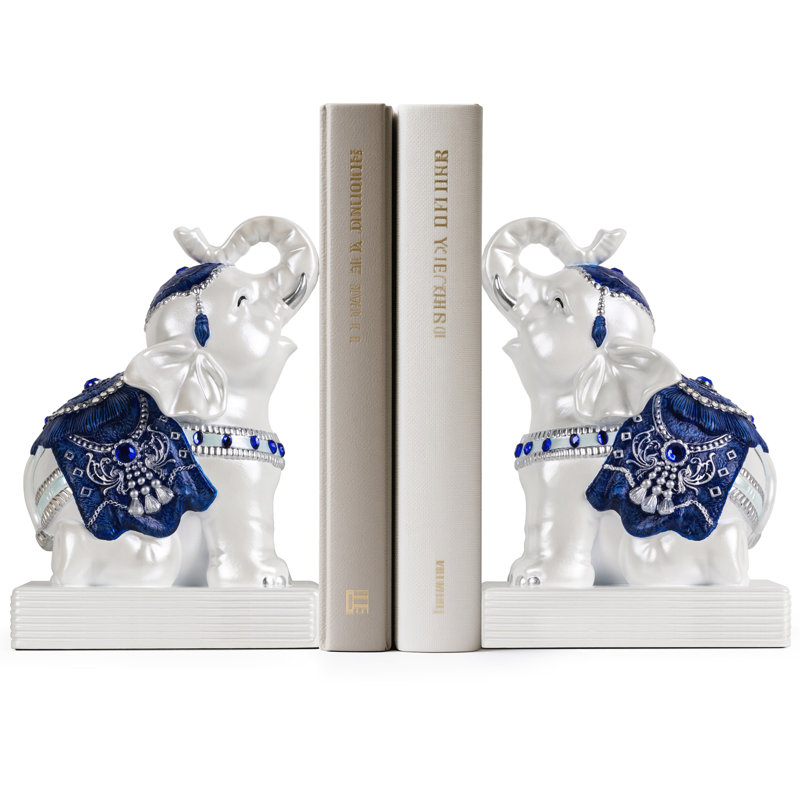 Cute Elephant Book Ends For Shelves, Blue
