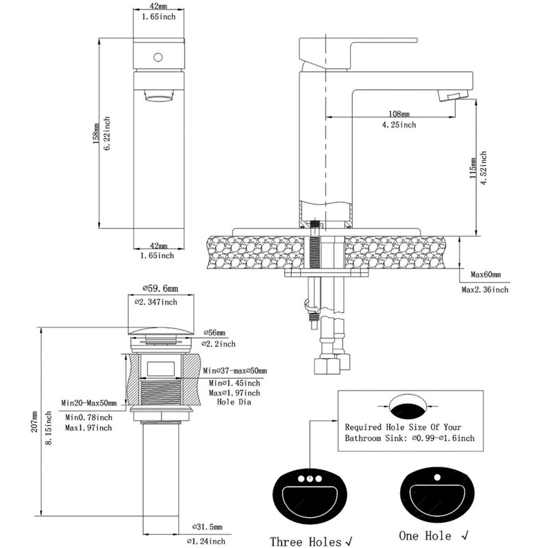 Robinet de salle de bains monotrou avec ensemble de drainage, Bronze huilé