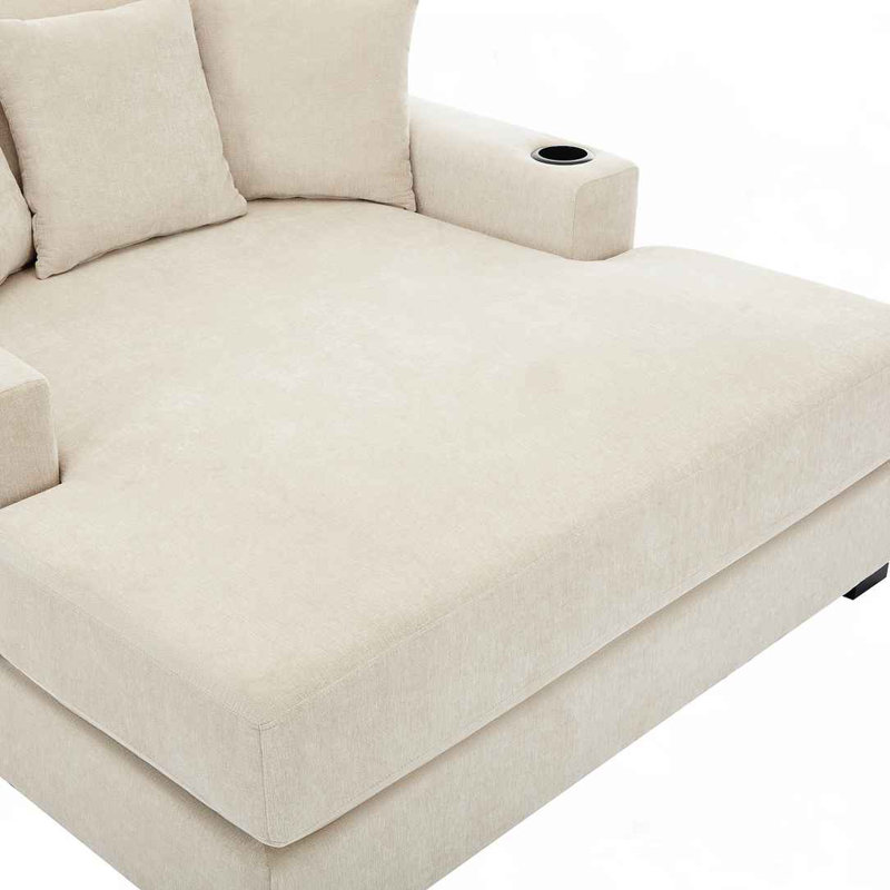 Très grand canapé-lit de style moderne, Crème, crème, H 35 po x l 60,60 po x P 55 po