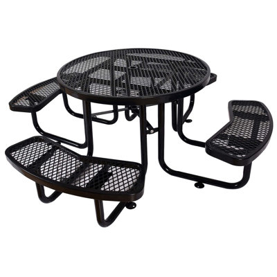 Table de pique-nique ronde ronde en acier 46 po noir avec mât de parasol