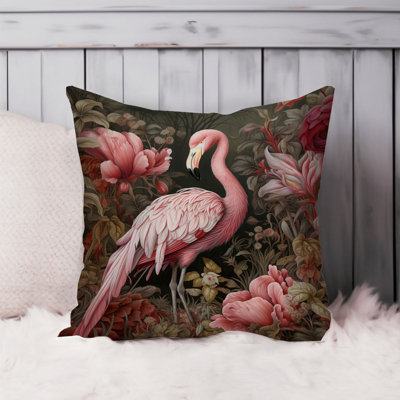 Animals William Morris Flamingo III Cottage Throw Pillow Cover