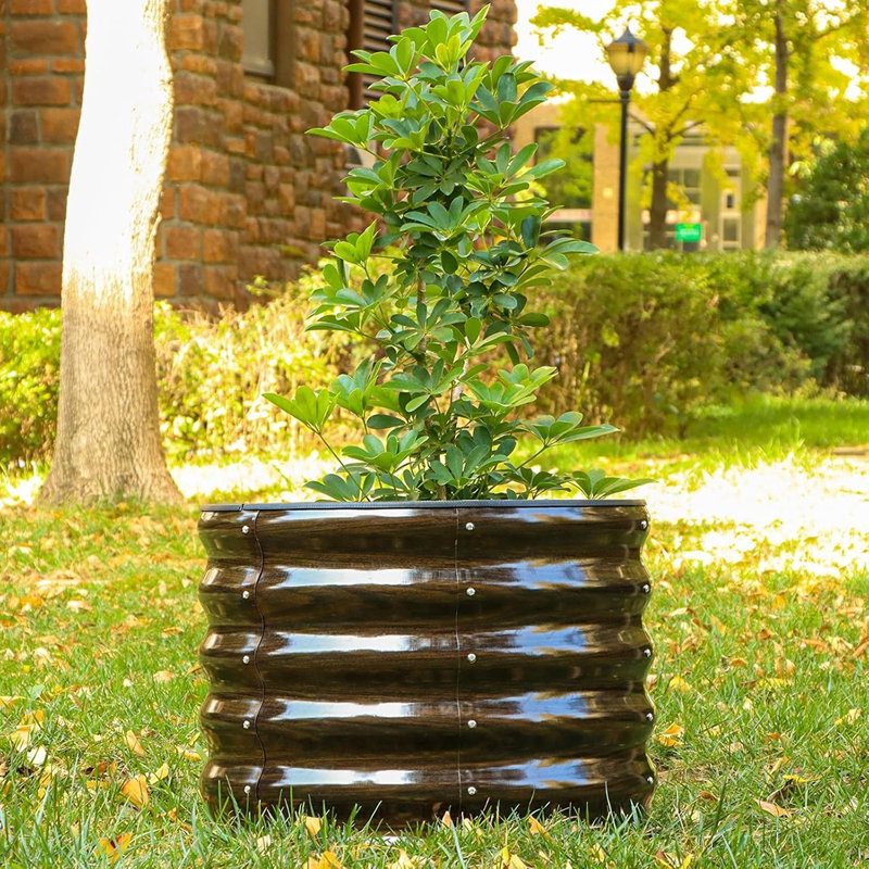 Grand pot à fleurs surélevé galvanisé pour jardin, pour jardin, légumes et fruits - brun, 17" H x 23.6" W x 23.6" D, Brown
