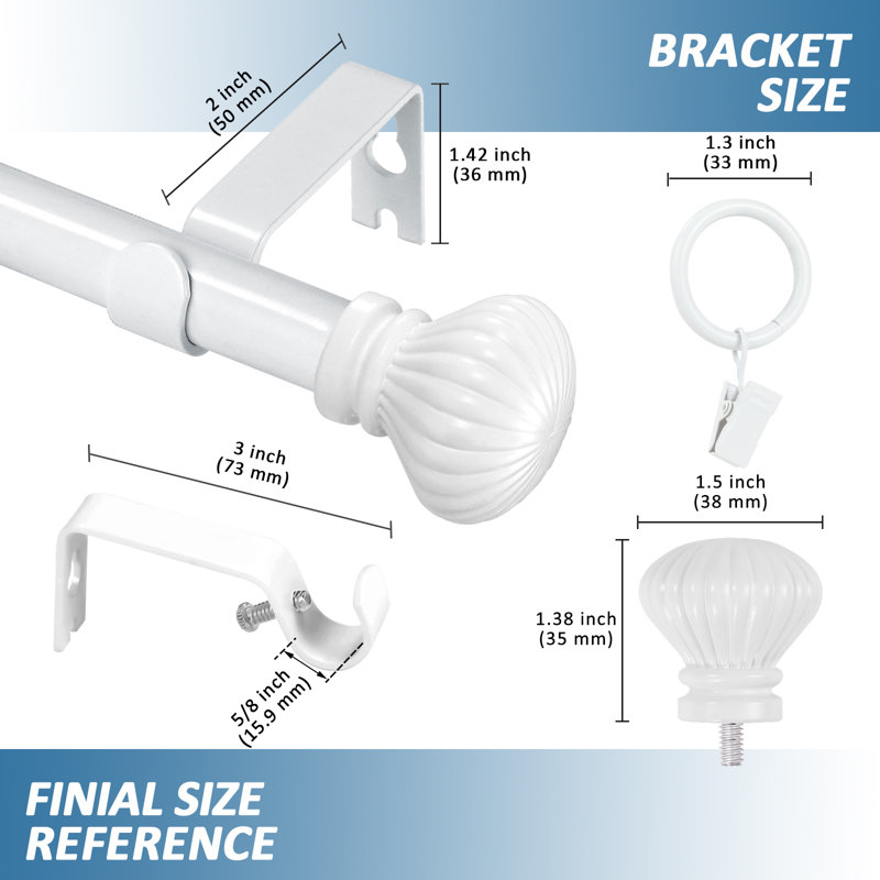 Tringle à rideaux simple réglable Plascencia, H 0,625 po x l 48 po x P 0,625 po, Blanc lustré