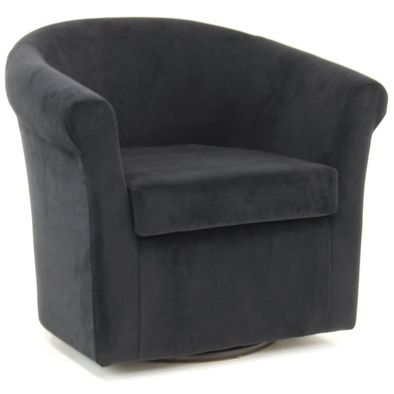 Fauteuil demi-tonneau pivotant en polyester 30,5 po Anstett, Microsuède performance noir