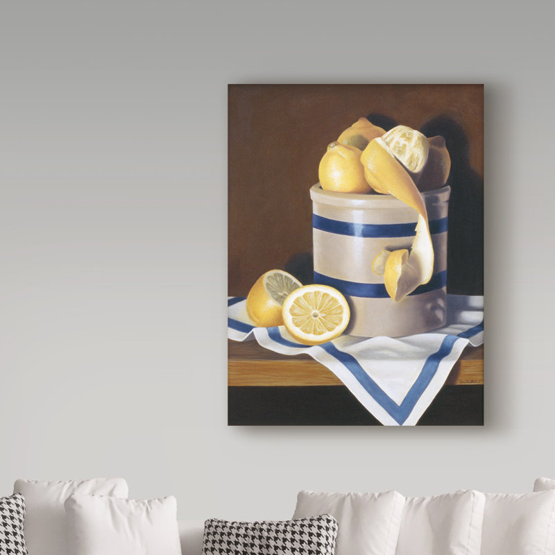 «Blue Striped Lemons», reproduction de peinture à l'huile sur toile tendue, H 47 po x l 35 po x P 2 po