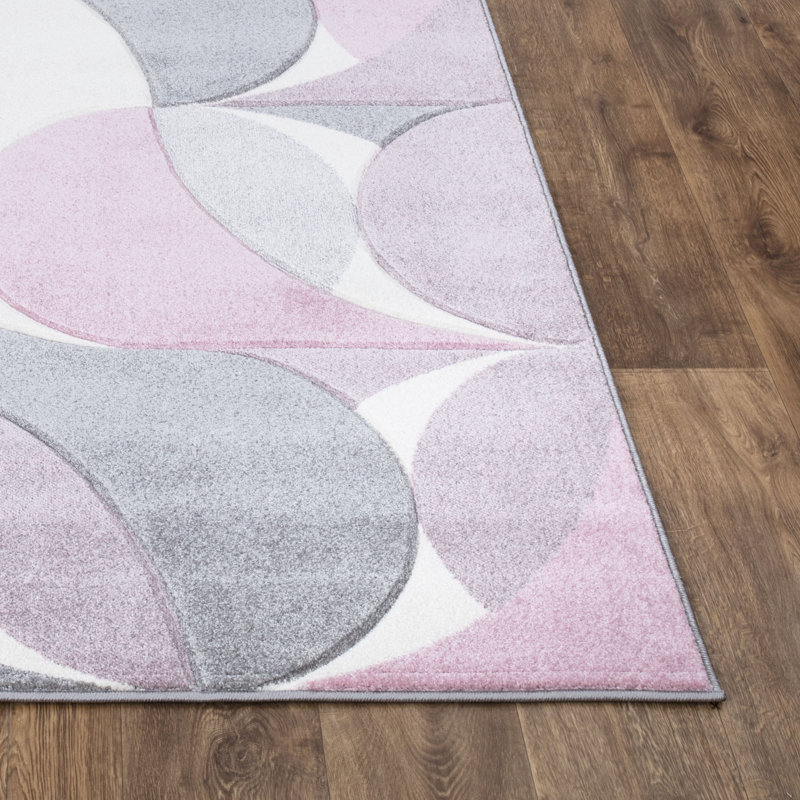 Kenzo Pink Abstract Geometric Modern Rug – Large Living Room Carpet | Bedroom & Hallway Runner | Soft, Stain Resistant, Non-Shedding Floor Mat
