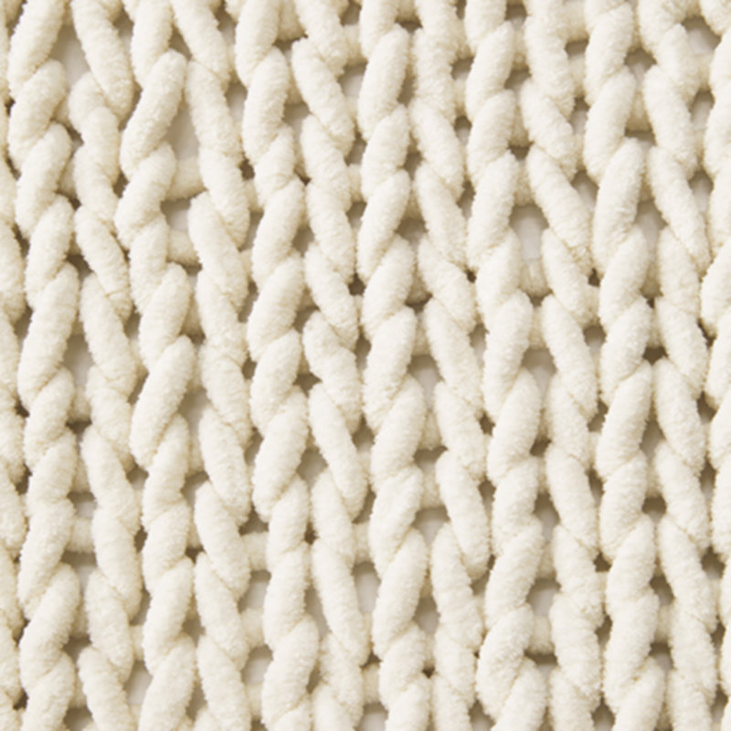 Ivory Hand-Knitted Faux Fur Fleece Throw Blanket