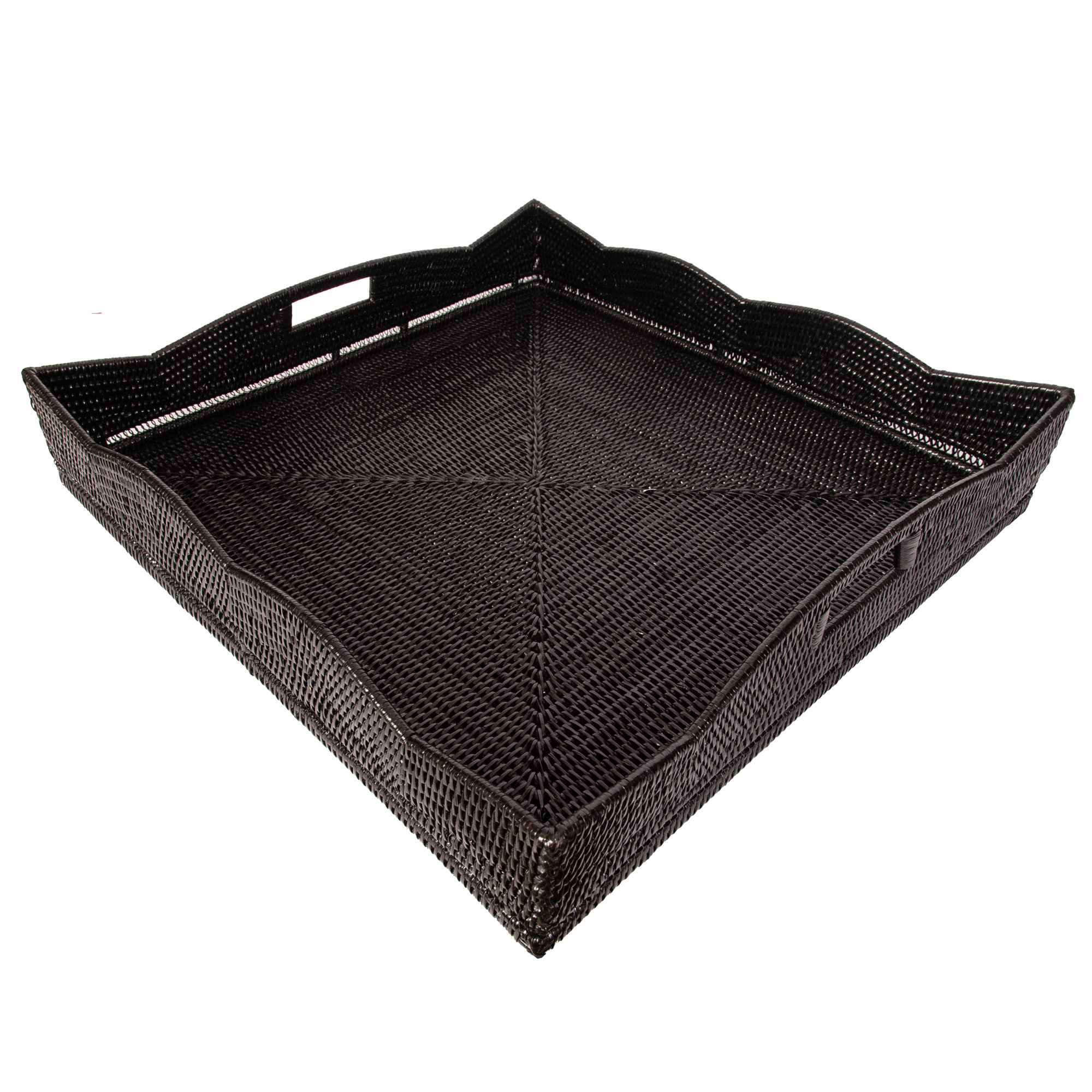 Landry Handmade Rattan Tray, Tudor Black, 4.5" H x 24" W x 24" D