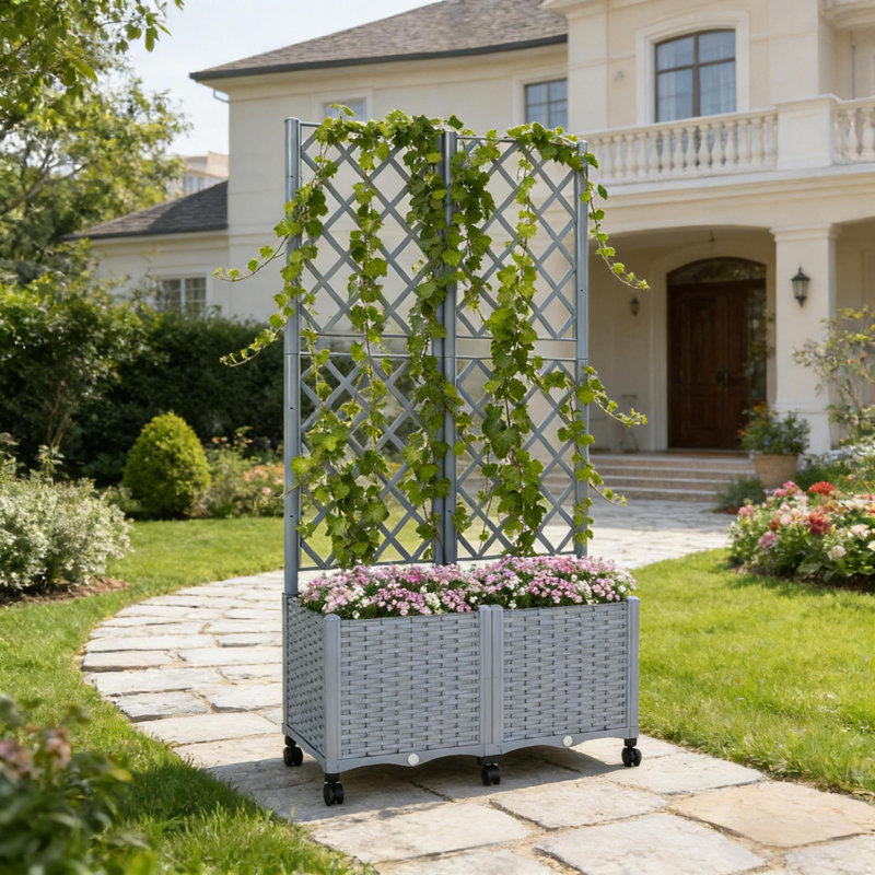 Jardinières mobiles avec treillis, polypropylène durable, conception extérieure moderne