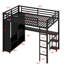 Structure de lit mezzanine en métal avec garde-robe intégrée, bureau et tablettes de rangement-691323664-691323663