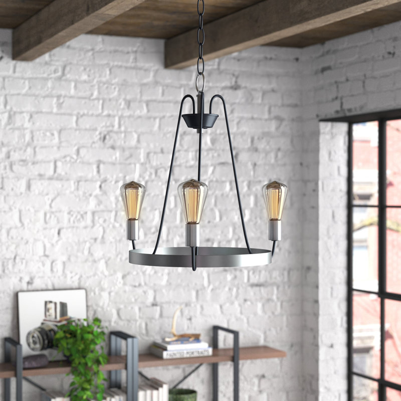 Alixe 3 - Light Dimmable Wagon Wheel Chandelier, Black/Satin Nickel