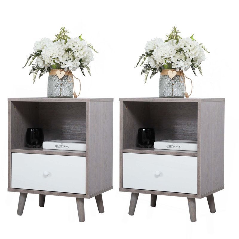 Ensemble de 2 tables de chevet avec compartiment de rangement et tiroir