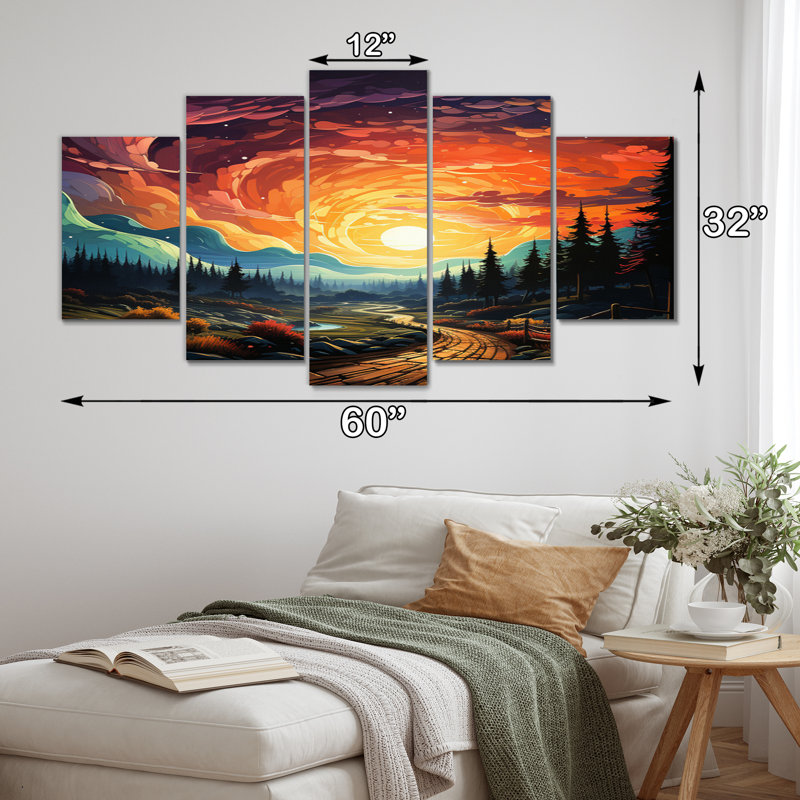 Impression sur toile - 5 panneaux pourpres, Northern Lights Road To Infinity II