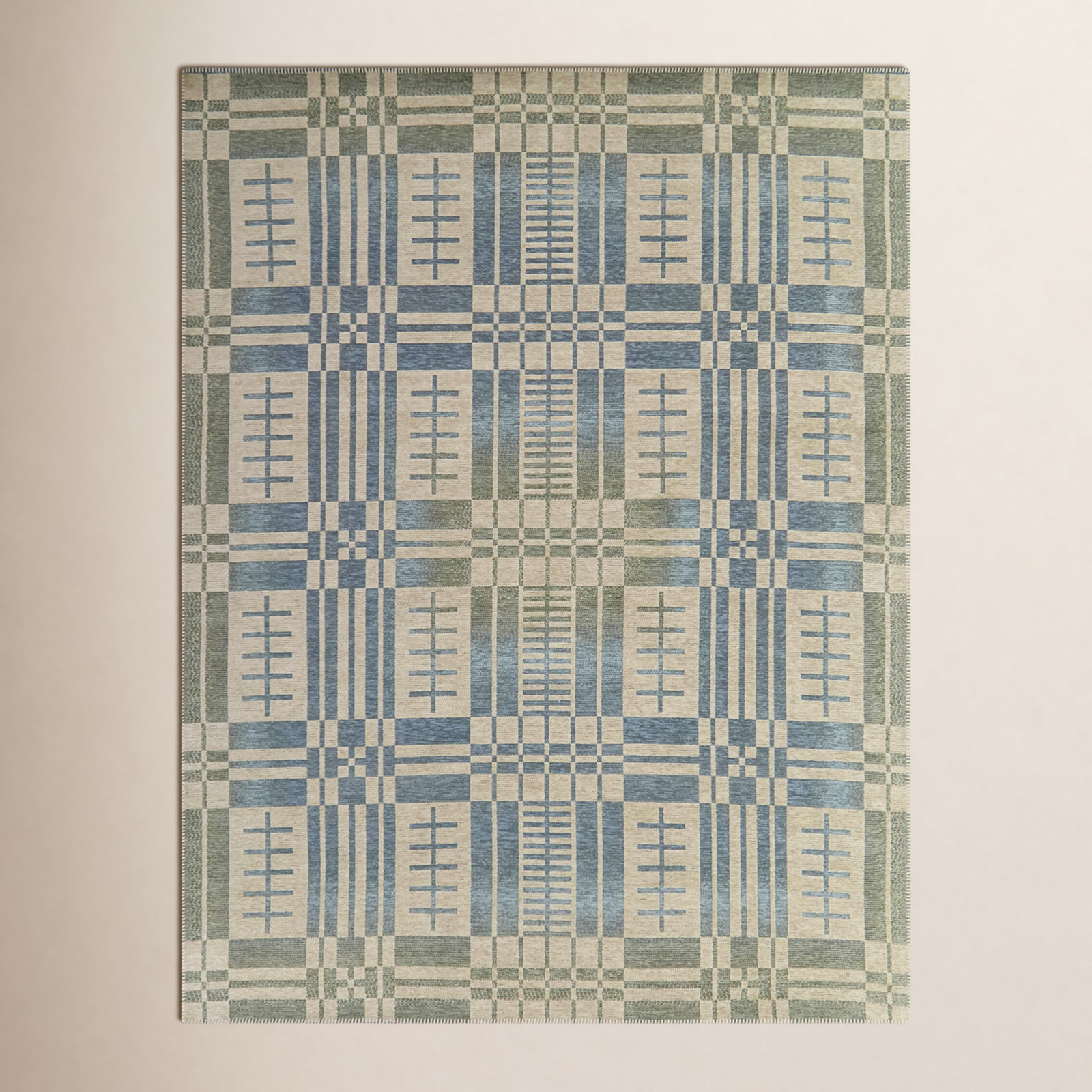 Claudina Blue Cream Geometric Rug, Rectangle 5'3" x 7'