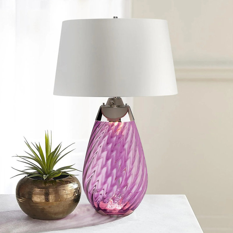 Lena Table Lamp, Off White, Purple, 29" H x 18" W x 18" D
