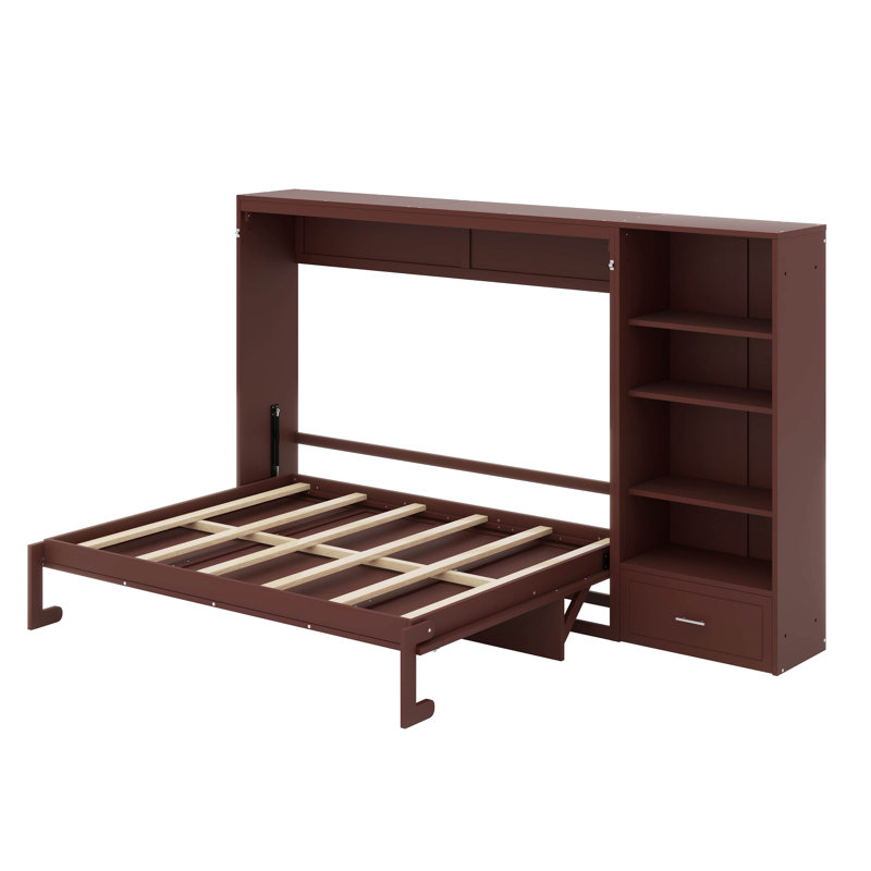 Queen Size Murphy Bed With Shelf, Walnut