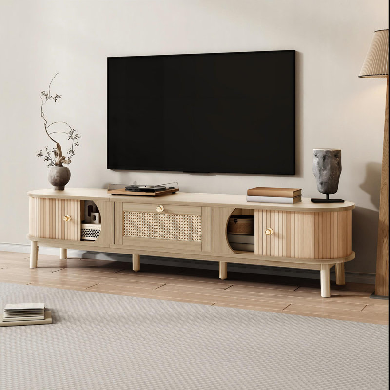 TV Stand for TVs up to 75", Natural Wood