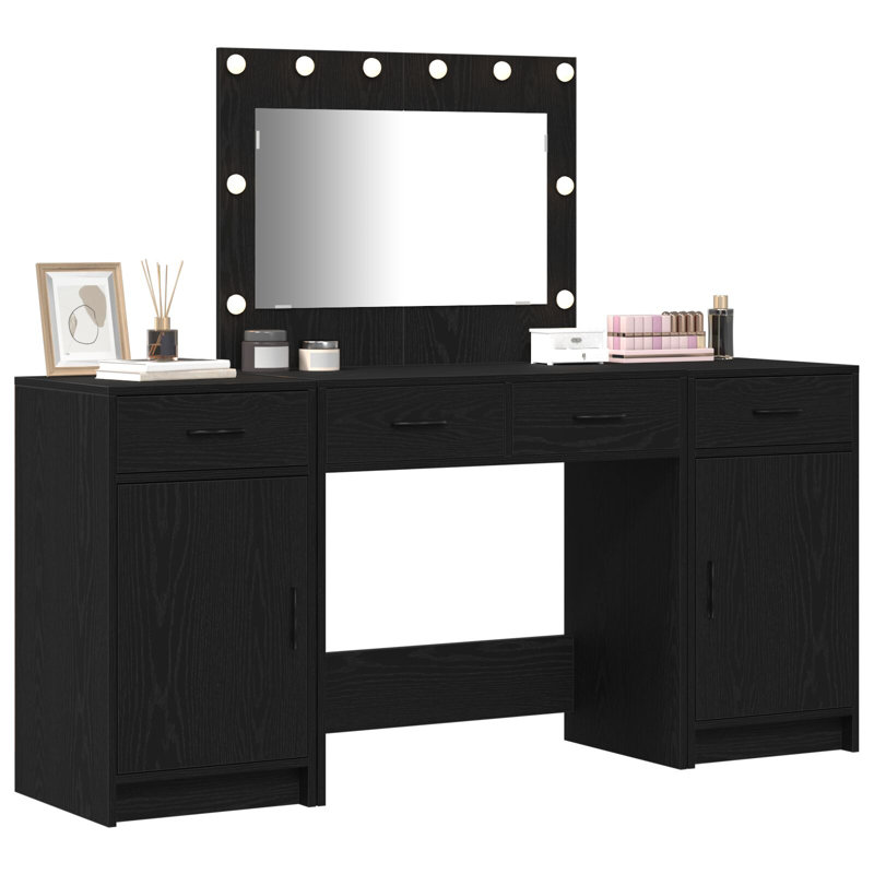 Dressing Table with Mirror, Black Oak