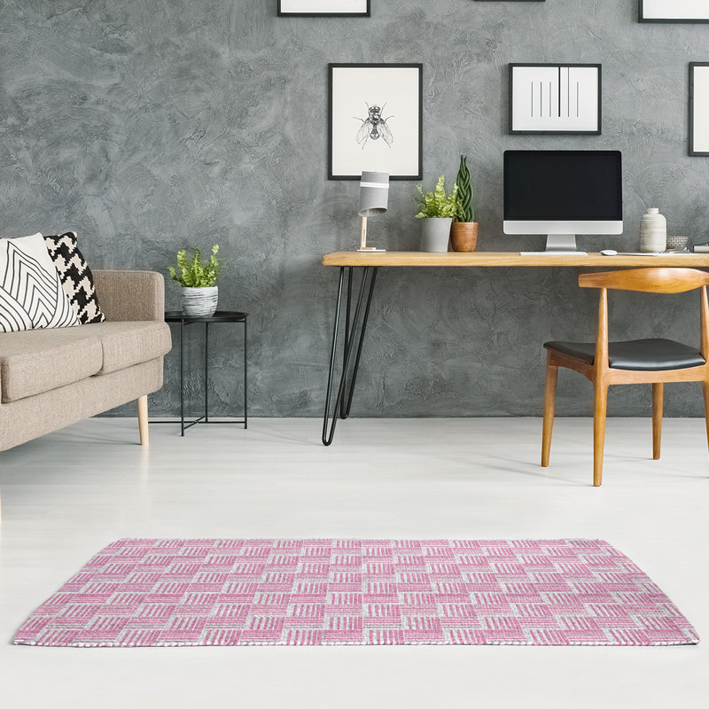 Tapis rose/blanc rayures basketweave, Rectangle 3 pi x 5 pi