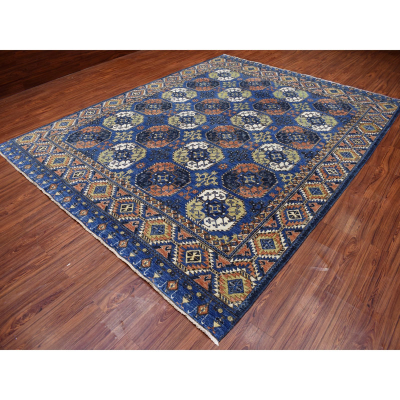 Tapis oriental bleu en laine noué à la main 9 pi 5 po x 12 pi Ersari 61CDE5B58B1B4048B323EF08C9E5399A