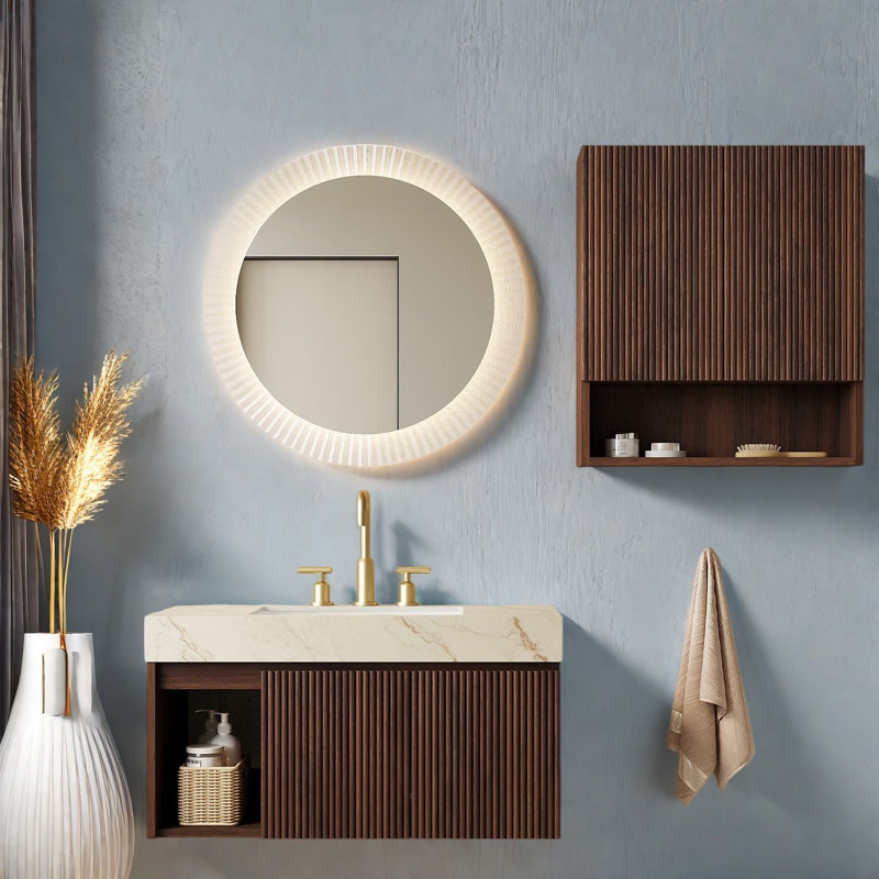 Meuble-lavabo moderne (doit inclure le meuble-lavabo et le lavabo), 36 po en noyer