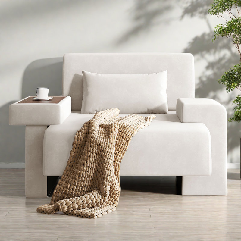Fauteuil moderne surdimensionné, fauteuil Mid-Century, Beige