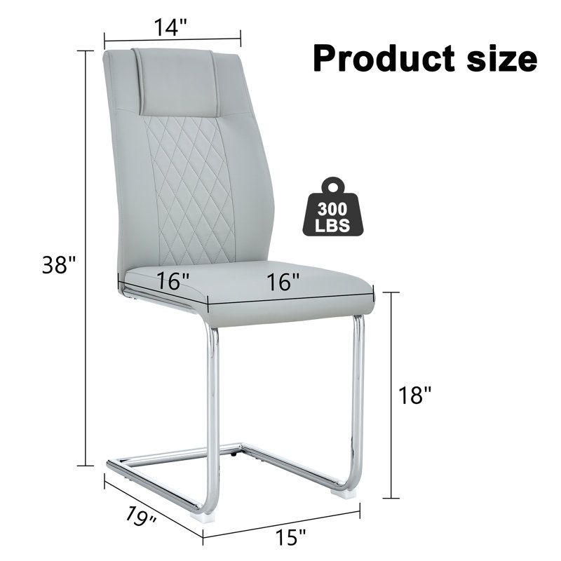 Kimara Modern Faux Leather Diamond Quilt Cantilever Dining Chairs (Set of 4), Light Gray, Silver, Set of 4