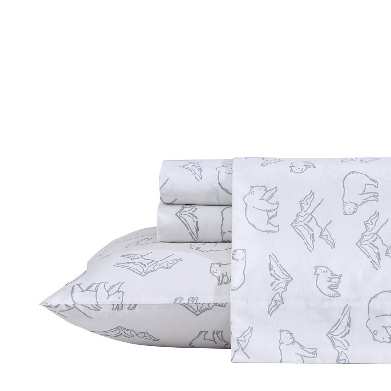 Shasta Lake Cotton Percale Standard Sheet Set, Queen Sheet Set with 2 Pillowcases, Smokey Bear Camp