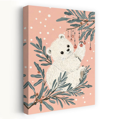 Reproduction d'art mural «Playful Christmas Cub Playful Contemporary Bear Forest Wildlife»