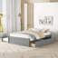 Lit double gris avec lit gigogne simple et choix de rangement pratiques - Élégant système de tiroir moderne à tiroirs gris et bois massif-785127884