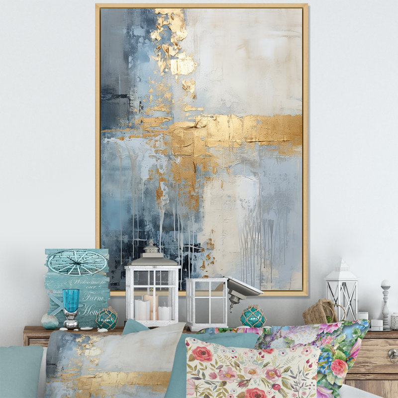 Beige et or simple paysage d'hiver - Paysage d'hiver encadré, art mural, Cadre flottant érable, H 40 po x l 30 po x P 1,5 po