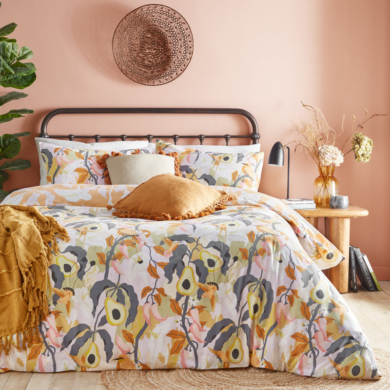 Huerta Cotton Blend Floral Duvet Cover Set with Pillowcases Included, Double Duvet Cover + 2 Standard Pillowcases