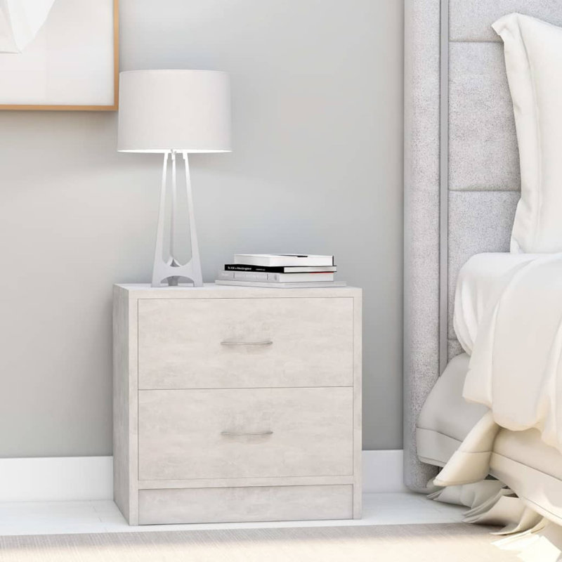 Alfredia Manufactured Wood Bedside Table, Concrete Grey