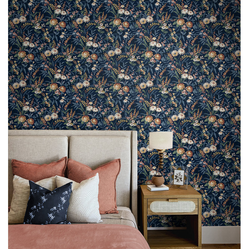 Yanci Peel & Stick Floral Roll, Navy Blue