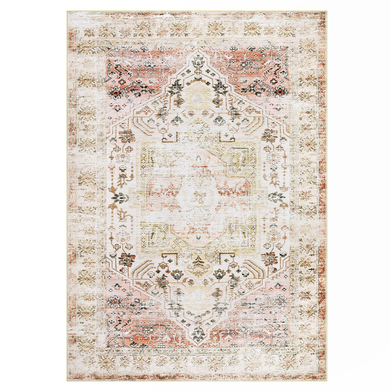 Area RugRugs for Living RoomNon Slip Stain Resistant Kitchen RugVintage Distressed Accent Rug Floor Cover for Bedroom, Beige