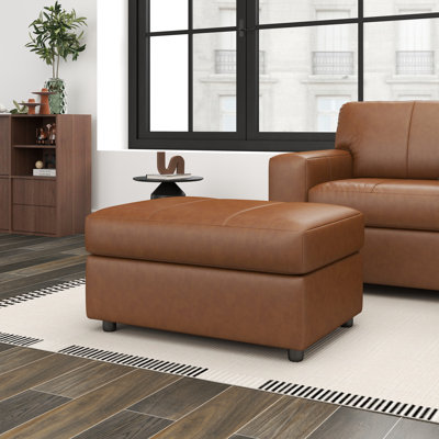 Latitude Run® Caro Leather Upholstered Ottoman