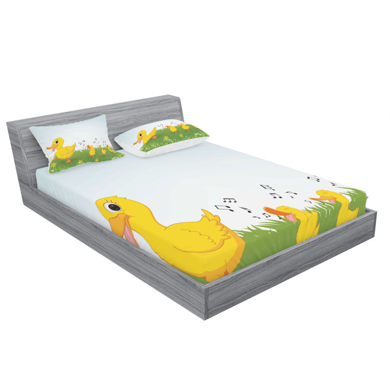 Ensemble de draps Mother Duck and Babies, Ensemble de draps pour lit double avec un drap-hou