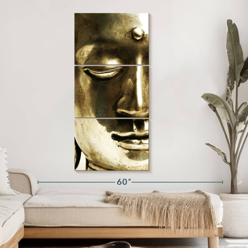 Ensemble de 3 pièces d'art sur toile Shiny Buddha, H 52 po x l 24 po