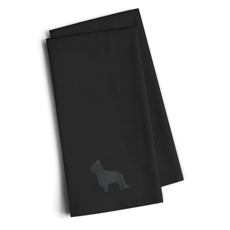 Cotton Embroidered Tea Towel Kitchen Towel, Black, 25" H x 16" W x 0.1" D