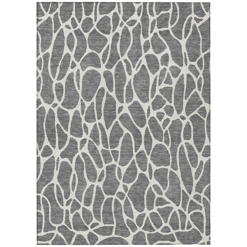 Tapis d'intérieur lavable à motif géométrique gris et ivoire 5 pi x 8 pi