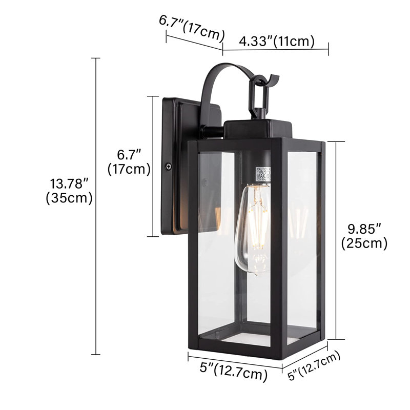Lanterne murale d'extérieur noir mat Schlegel, H 13,78 po x l 5 po x P 5 po