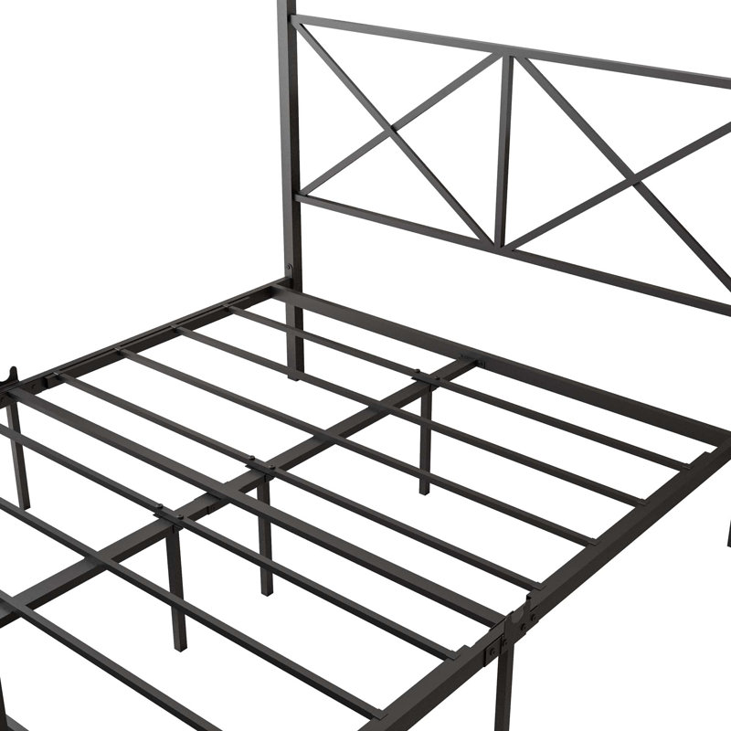 Nadene Canopy Bed, Platform Bed, Bed Frame with X Shaped Frame, Queen, Black