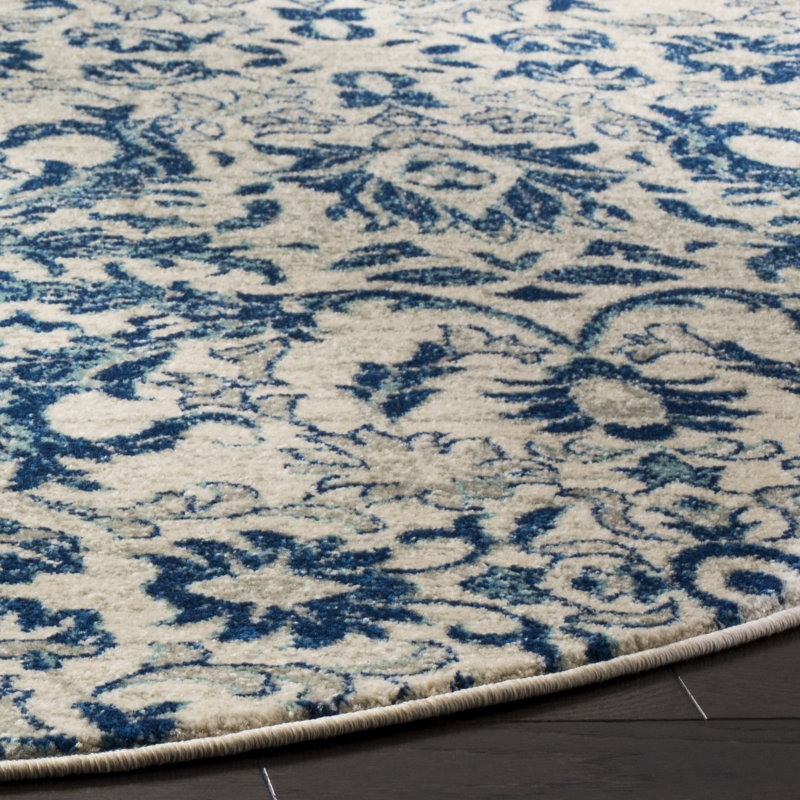 Alessia Floral Ivory/Blue Area Rug, Round 6'7"