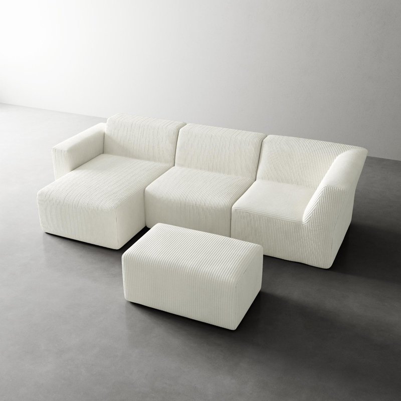 4 Seater Corduroy Seating Component, Left Hand Facing, Beige Corduroy