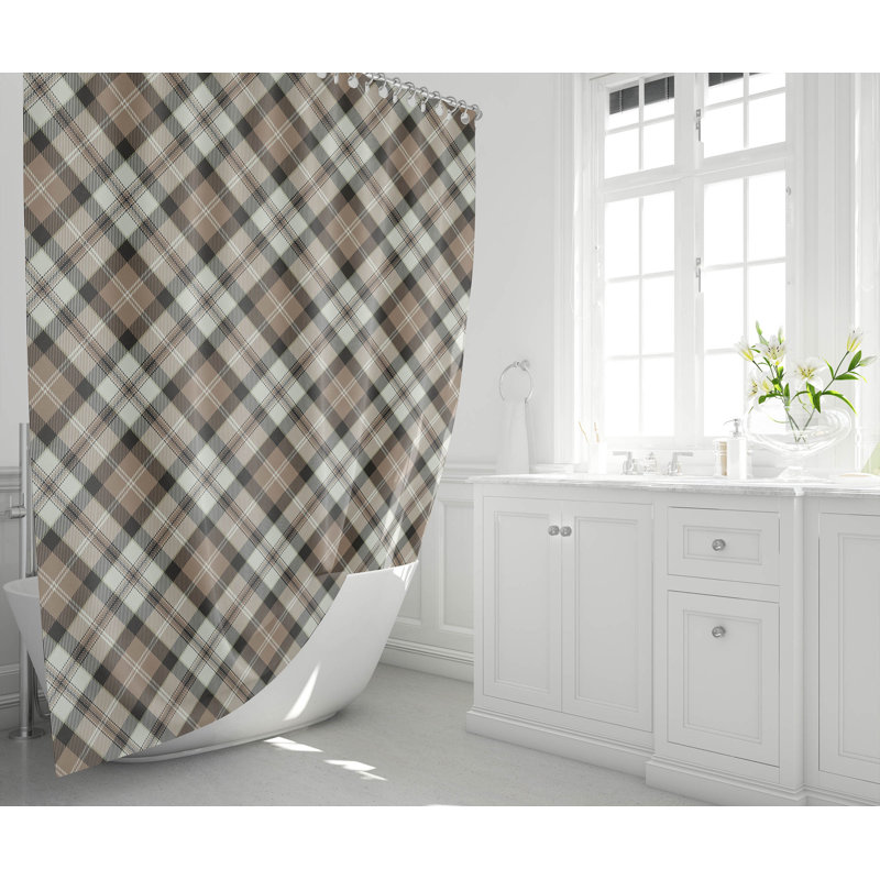 Anthony Plaid Ultra-Thin Lightweight Shower Curtain, Taupe/Charcoal